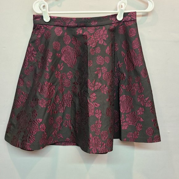 Club Monaco Skirt Womens 4 Skater Fit Flare Floral Black Purple - Picture 1 of 7